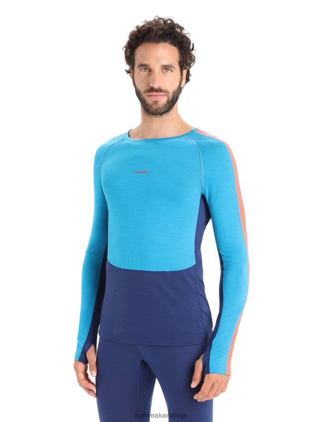 Icebreaker 125 zoneknit merino garām piedurknēm crewe termo tops vīriešiem ģeogrāfiski zilā/karaliskā flote apģērbs 622ZJ177