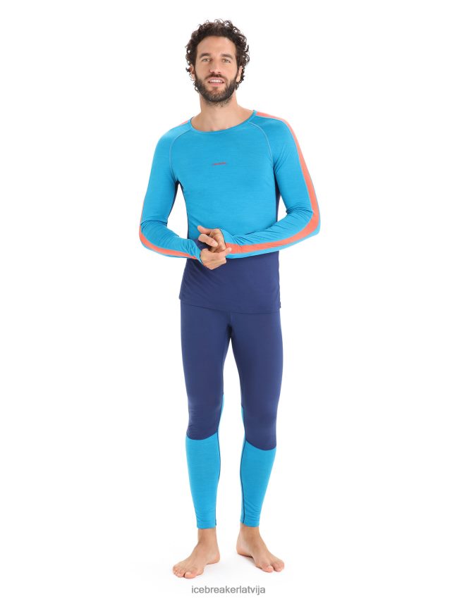 Icebreaker 125 zoneknit merino garām piedurknēm crewe termo tops vīriešiem ģeogrāfiski zilā/karaliskā flote apģērbs 622ZJ177