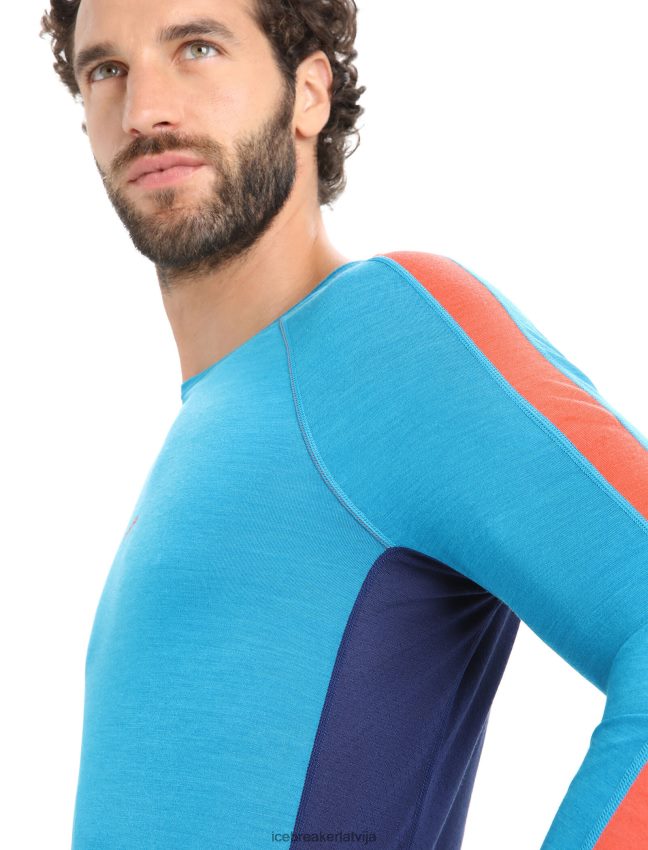 Icebreaker 125 zoneknit merino garām piedurknēm crewe termo tops vīriešiem ģeogrāfiski zilā/karaliskā flote apģērbs 622ZJ177
