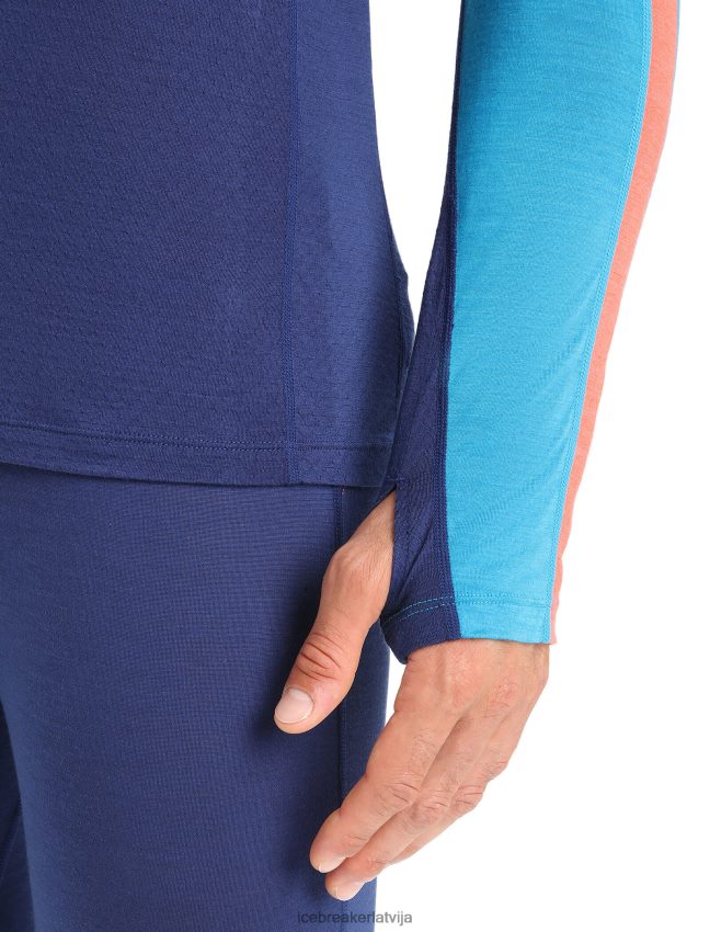 Icebreaker 125 zoneknit merino garām piedurknēm crewe termo tops vīriešiem ģeogrāfiski zilā/karaliskā flote apģērbs 622ZJ177
