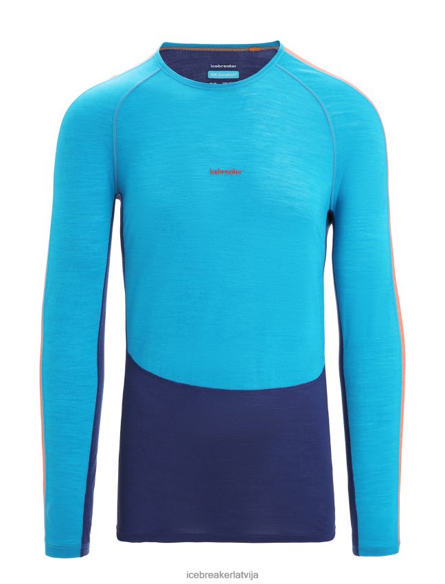 Icebreaker 125 zoneknit merino garām piedurknēm crewe termo tops vīriešiem ģeogrāfiski zilā/karaliskā flote apģērbs 622ZJ177