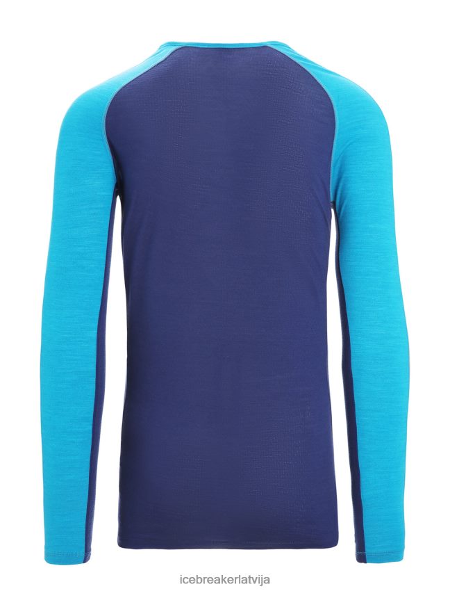 Icebreaker 125 zoneknit merino garām piedurknēm crewe termo tops vīriešiem ģeogrāfiski zilā/karaliskā flote apģērbs 622ZJ177