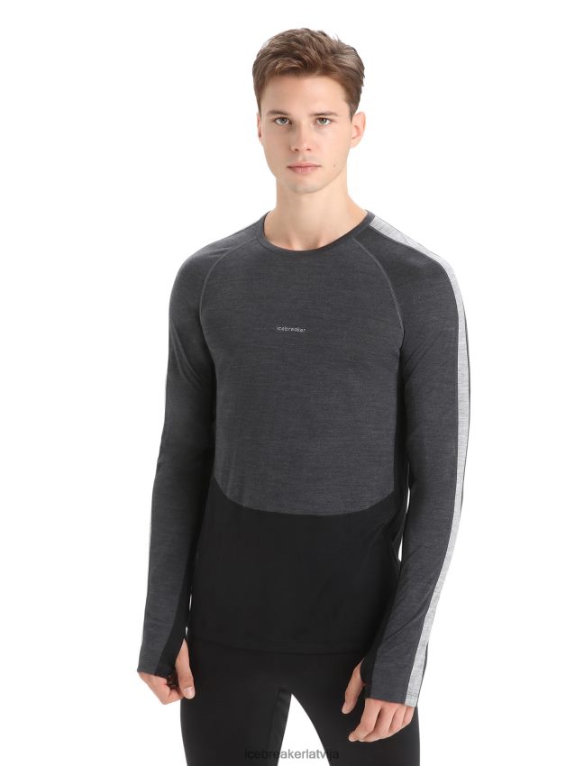 Icebreaker 125 zoneknit merino garām piedurknēm crewe termo tops vīriešiem strūklas virši/melns apģērbs 622ZJ178