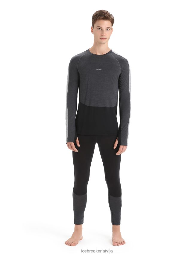 Icebreaker 125 zoneknit merino garām piedurknēm crewe termo tops vīriešiem strūklas virši/melns apģērbs 622ZJ178
