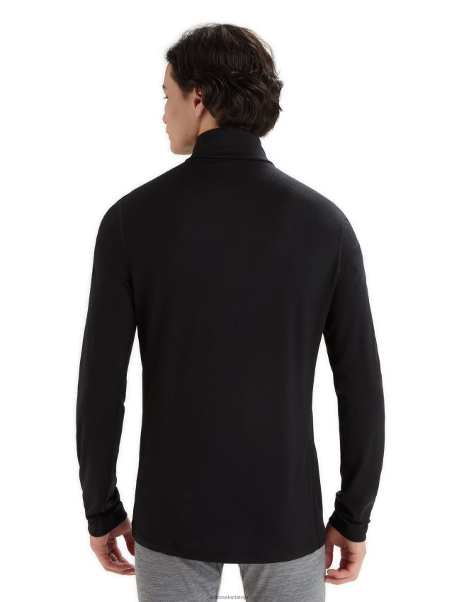 Icebreaker Merino 200 oasis termo tops ar garām piedurknēm ar pusi rāvējslēdzēju vīriešiem melns apģērbs 622ZJ149