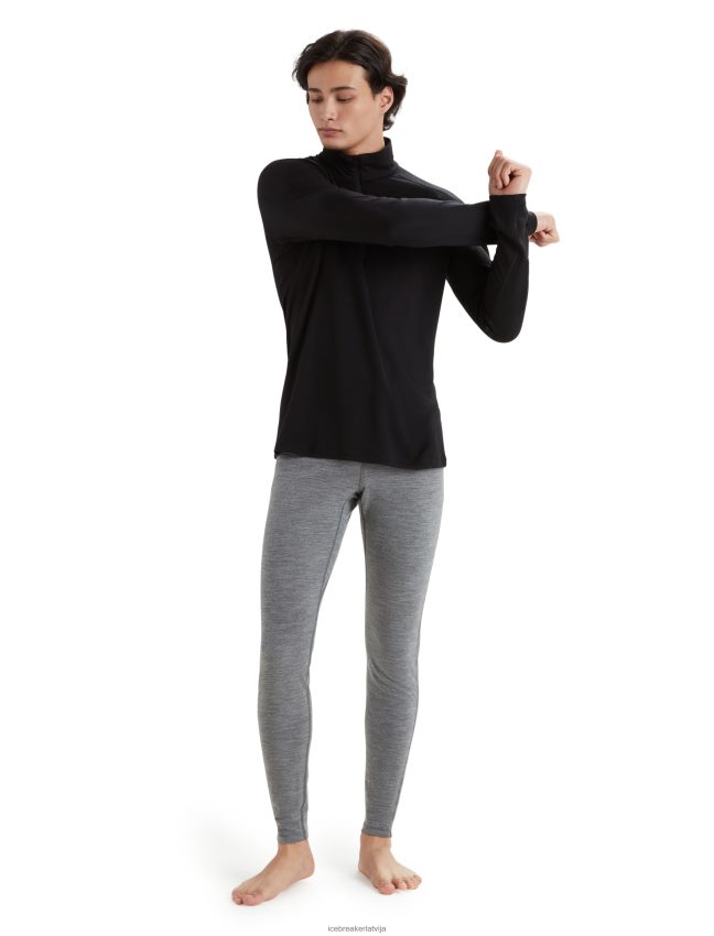 Icebreaker Merino 200 oasis termo tops ar garām piedurknēm ar pusi rāvējslēdzēju vīriešiem melns apģērbs 622ZJ149