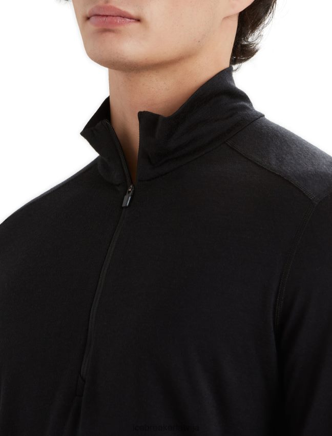 Icebreaker Merino 200 oasis termo tops ar garām piedurknēm ar pusi rāvējslēdzēju vīriešiem melns apģērbs 622ZJ149
