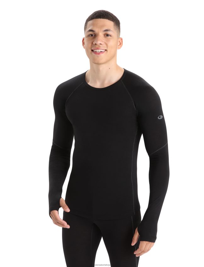 Icebreaker bodyfitzone merino 150 zonas garās piedurknes crewe termo tops vīriešiem melns apģērbs 622ZJ173