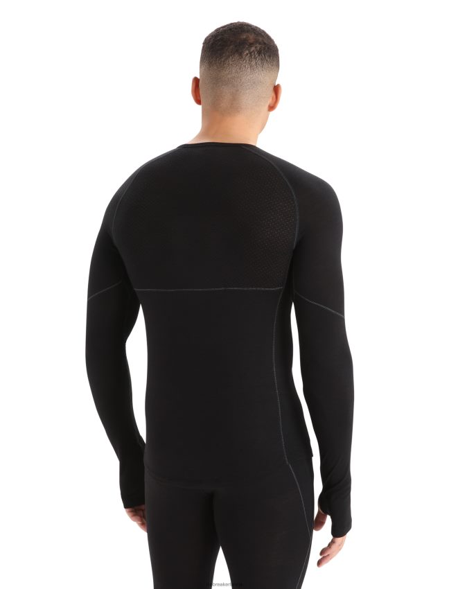 Icebreaker bodyfitzone merino 150 zonas garās piedurknes crewe termo tops vīriešiem melns apģērbs 622ZJ173