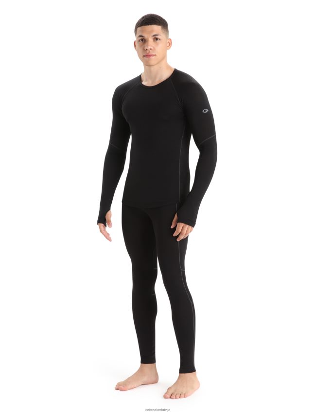 Icebreaker bodyfitzone merino 150 zonas garās piedurknes crewe termo tops vīriešiem melns apģērbs 622ZJ173