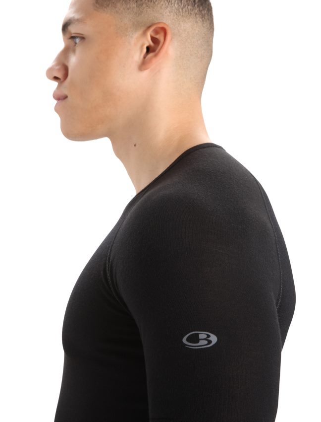 Icebreaker bodyfitzone merino 150 zonas garās piedurknes crewe termo tops vīriešiem melns apģērbs 622ZJ173