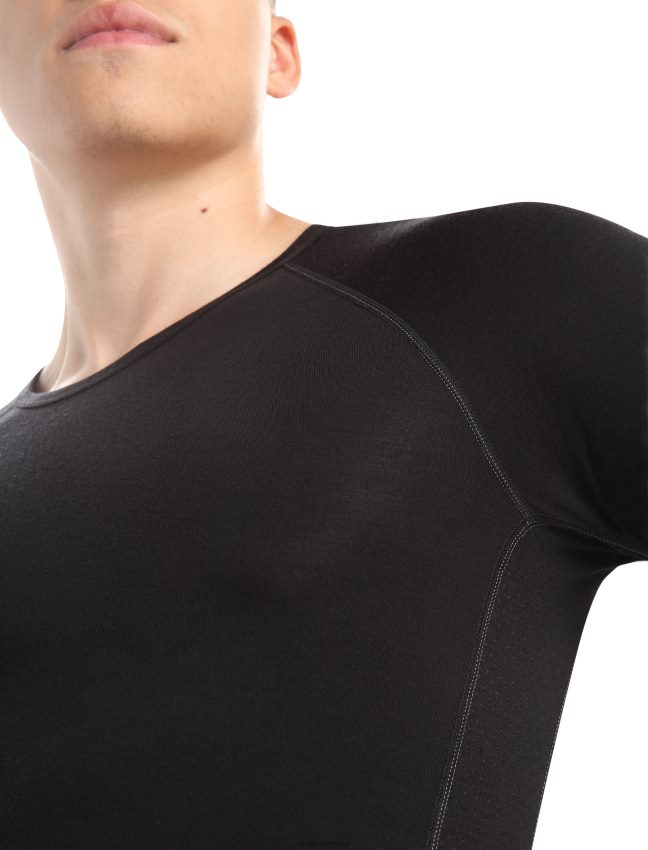 Icebreaker bodyfitzone merino 150 zonas garās piedurknes crewe termo tops vīriešiem melns apģērbs 622ZJ173