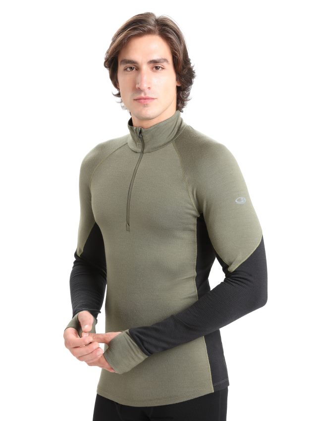 Icebreaker bodyfitzone merino 260 zonas termo tops ar garām piedurknēm ar pusi rāvējslēdzēju vīriešiem loden/melns apģērbs 622ZJ389