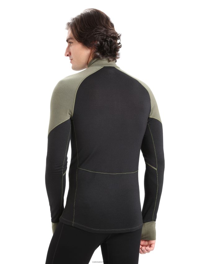 Icebreaker bodyfitzone merino 260 zonas termo tops ar garām piedurknēm ar pusi rāvējslēdzēju vīriešiem loden/melns apģērbs 622ZJ389