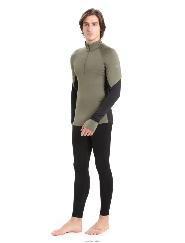 Icebreaker bodyfitzone merino 260 zonas termo tops ar garām piedurknēm ar pusi rāvējslēdzēju vīriešiem loden/melns apģērbs 622ZJ389