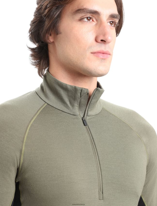 Icebreaker bodyfitzone merino 260 zonas termo tops ar garām piedurknēm ar pusi rāvējslēdzēju vīriešiem loden/melns apģērbs 622ZJ389