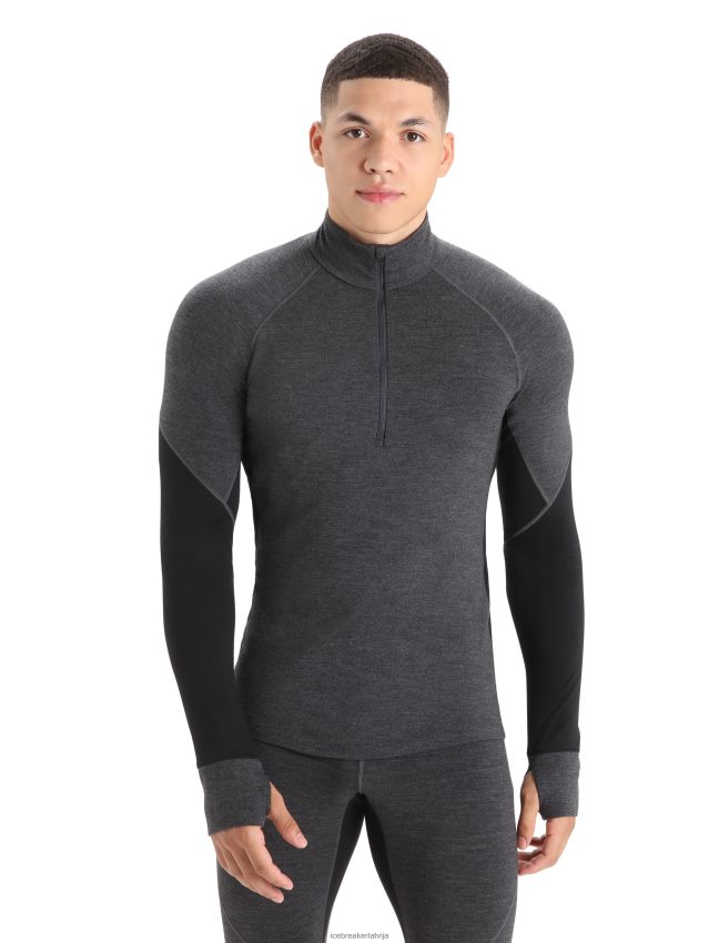 Icebreaker bodyfitzone merino 260 zonas termo tops ar garām piedurknēm ar pusi rāvējslēdzēju vīriešiem strūklas virši/melns apģērbs 622ZJ387
