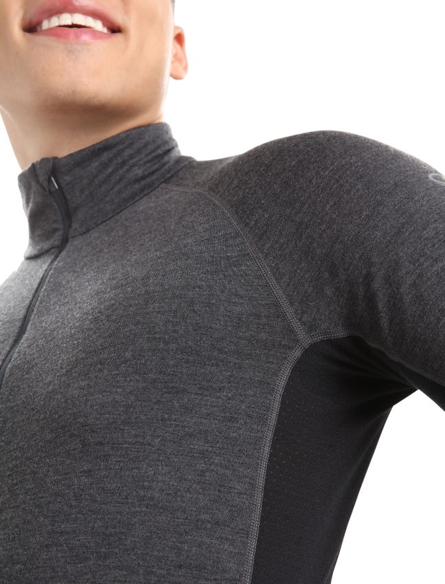 Icebreaker bodyfitzone merino 260 zonas termo tops ar garām piedurknēm ar pusi rāvējslēdzēju vīriešiem strūklas virši/melns apģērbs 622ZJ387