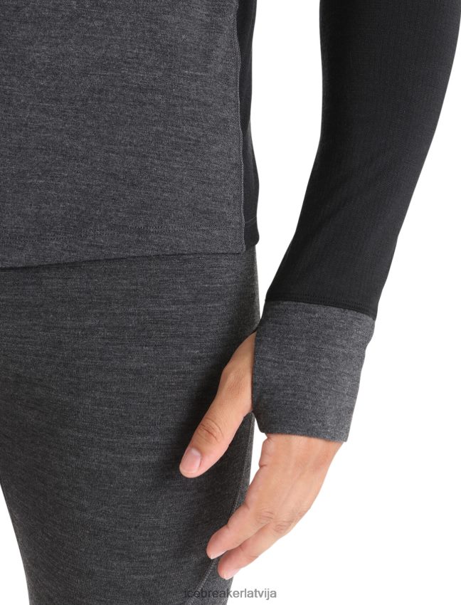 Icebreaker bodyfitzone merino 260 zonas termo tops ar garām piedurknēm ar pusi rāvējslēdzēju vīriešiem strūklas virši/melns apģērbs 622ZJ387