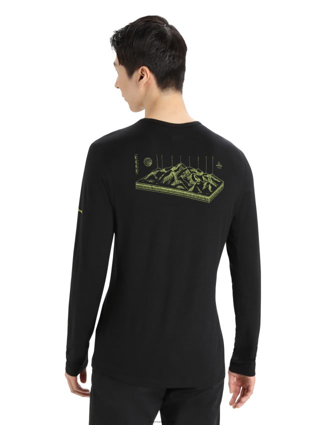 Icebreaker merino 200 oasis ar garām piedurknēm crewe thermo top alps 3d vīriešiem melns apģērbs 622ZJ426