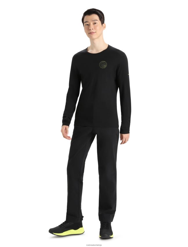 Icebreaker merino 200 oasis ar garām piedurknēm crewe thermo top alps 3d vīriešiem melns apģērbs 622ZJ426
