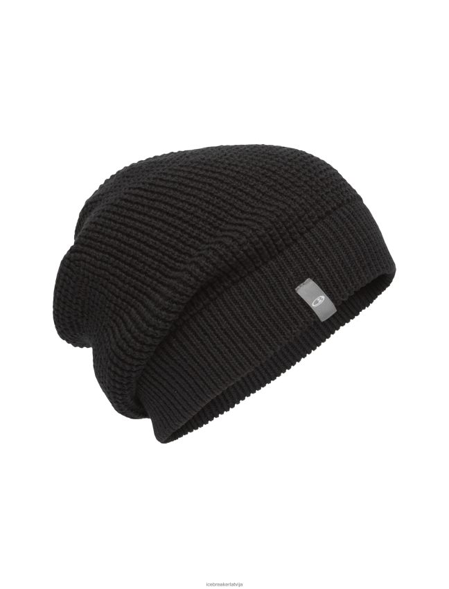 Icebreaker merino feadan slouch beanie unisex melns Piederumi 622ZJ332