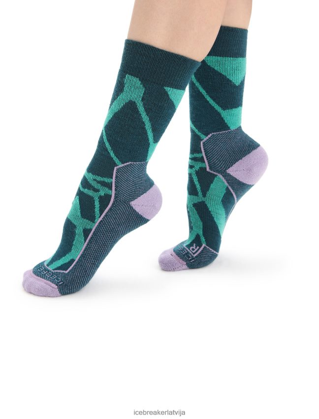 Icebreaker merino hike+ medium crew socks fractured landscapes sievietes svaiga/zaļa godība Piederumi 622ZJ774