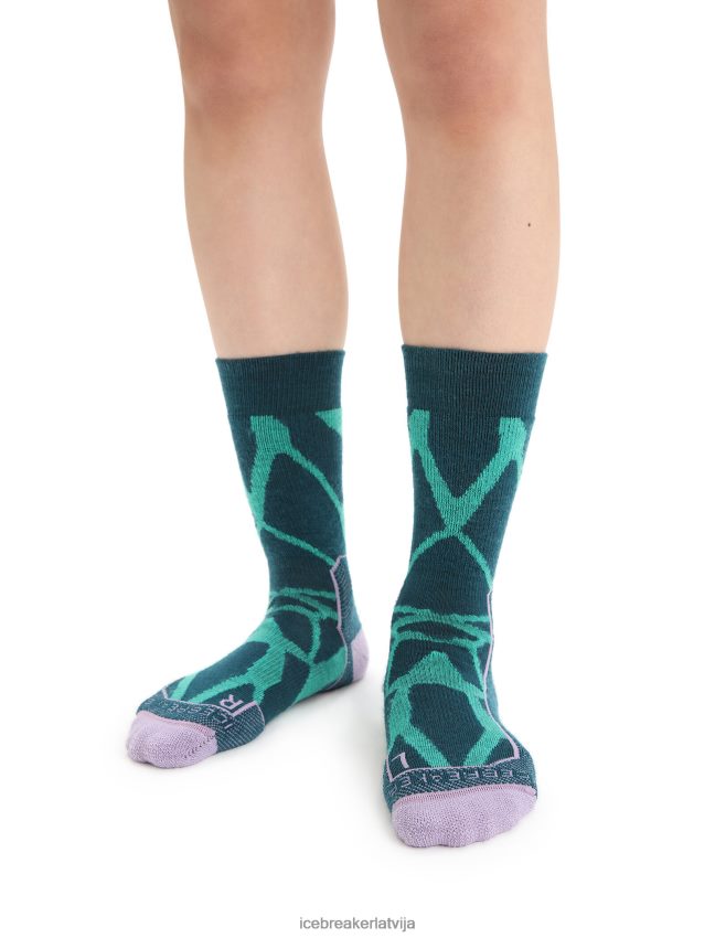 Icebreaker merino hike+ medium crew socks fractured landscapes sievietes svaiga/zaļa godība Piederumi 622ZJ774