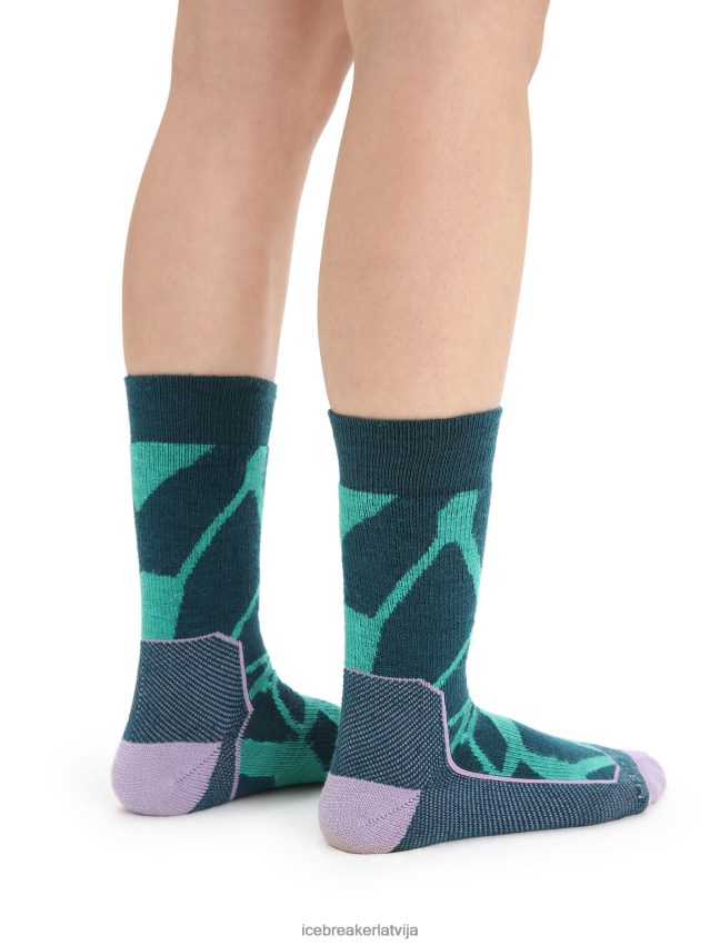 Icebreaker merino hike+ medium crew socks fractured landscapes sievietes svaiga/zaļa godība Piederumi 622ZJ774